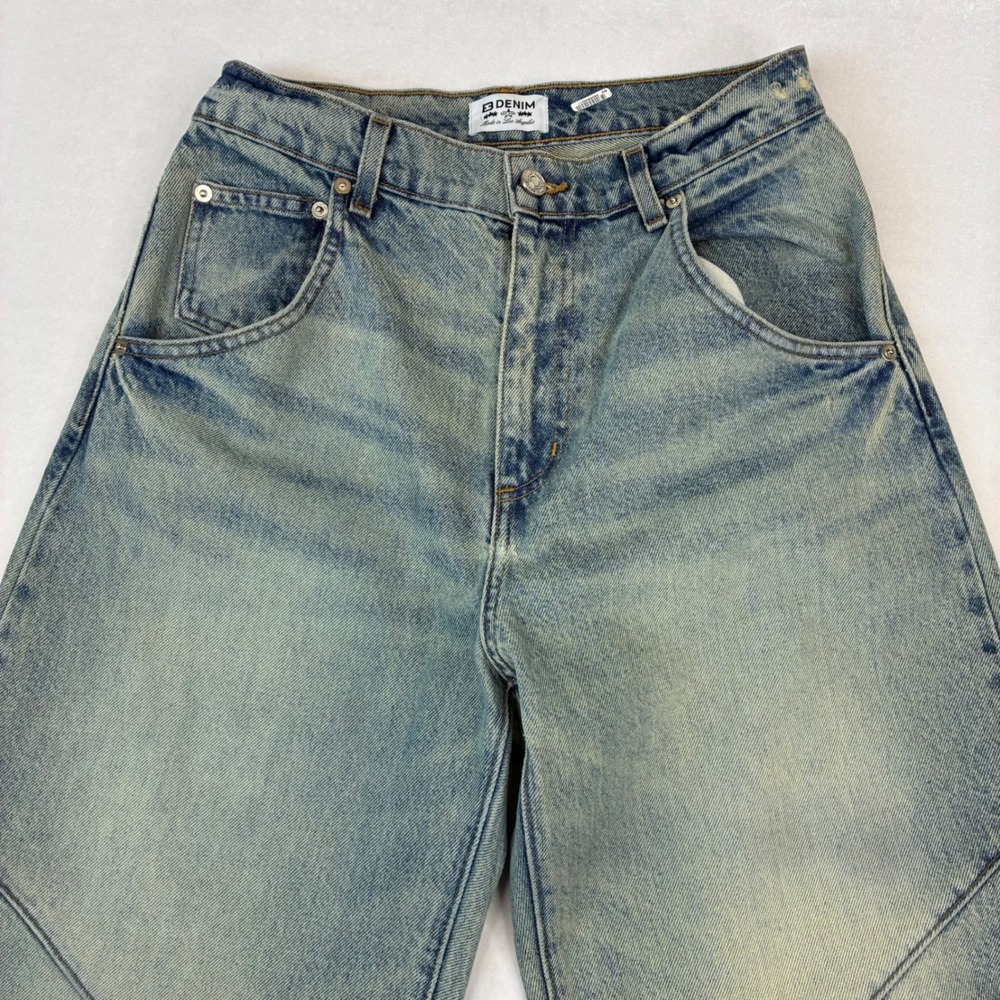 EB Denim Wide Leg Jeans Womens 28 Blue Paneled Drawstring Hem Streetwear Baggy‎